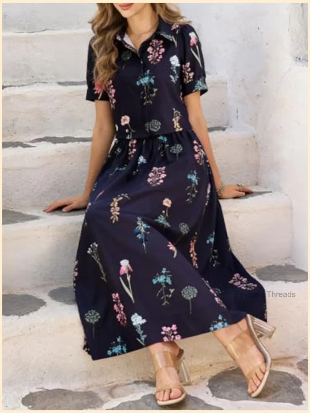 2 Piece Floral Skirt Set Puff Sleeve Blouse Elastic Waist Matching Set Outfit